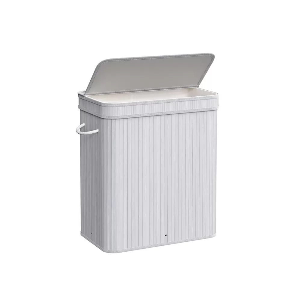 Outlet SONGMICS Wäschekorb 100 Liter aus Bambus mit Deckel und Griffen naturfarben