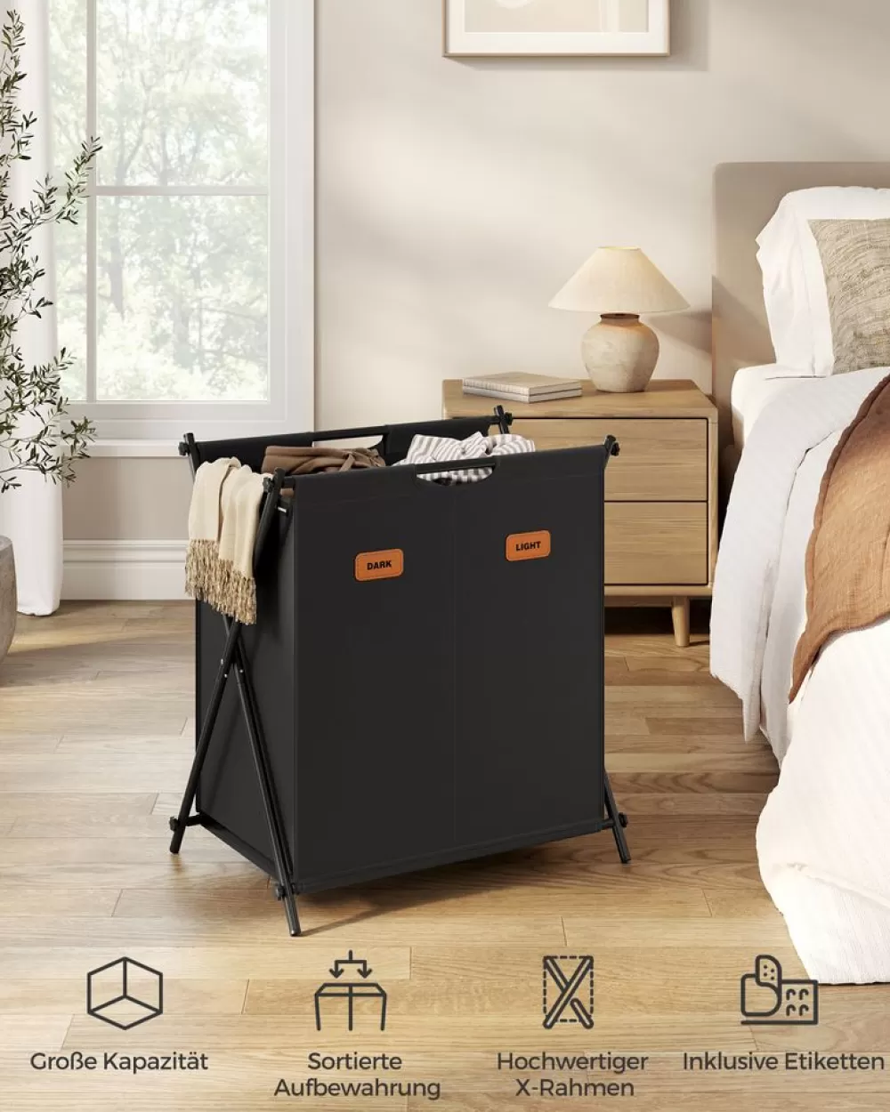 Best Sale SONGMICS Wäschekorb 115 Liter mit 2 Fächern tintenschwarz