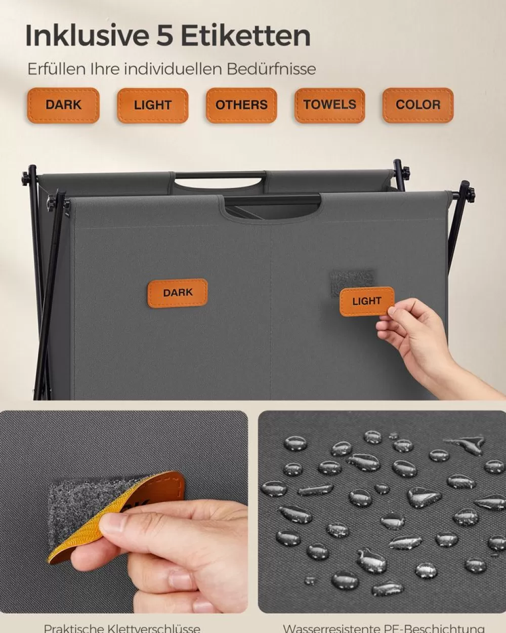 wschekorb__liter_mit__fchern_tintenschwarz_10.webp Best Sale SONGMICS Wäschekorb 115 Liter mit 2 Fächern tintenschwarz