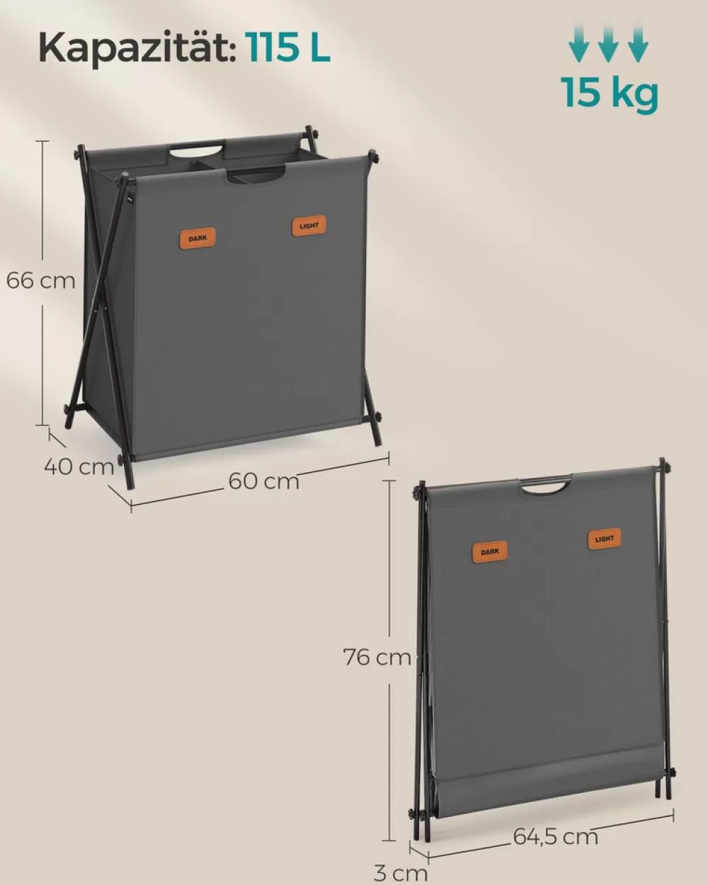 wschekorb__liter_mit__fchern_tintenschwarz_11.webp Best Sale SONGMICS Wäschekorb 115 Liter mit 2 Fächern tintenschwarz