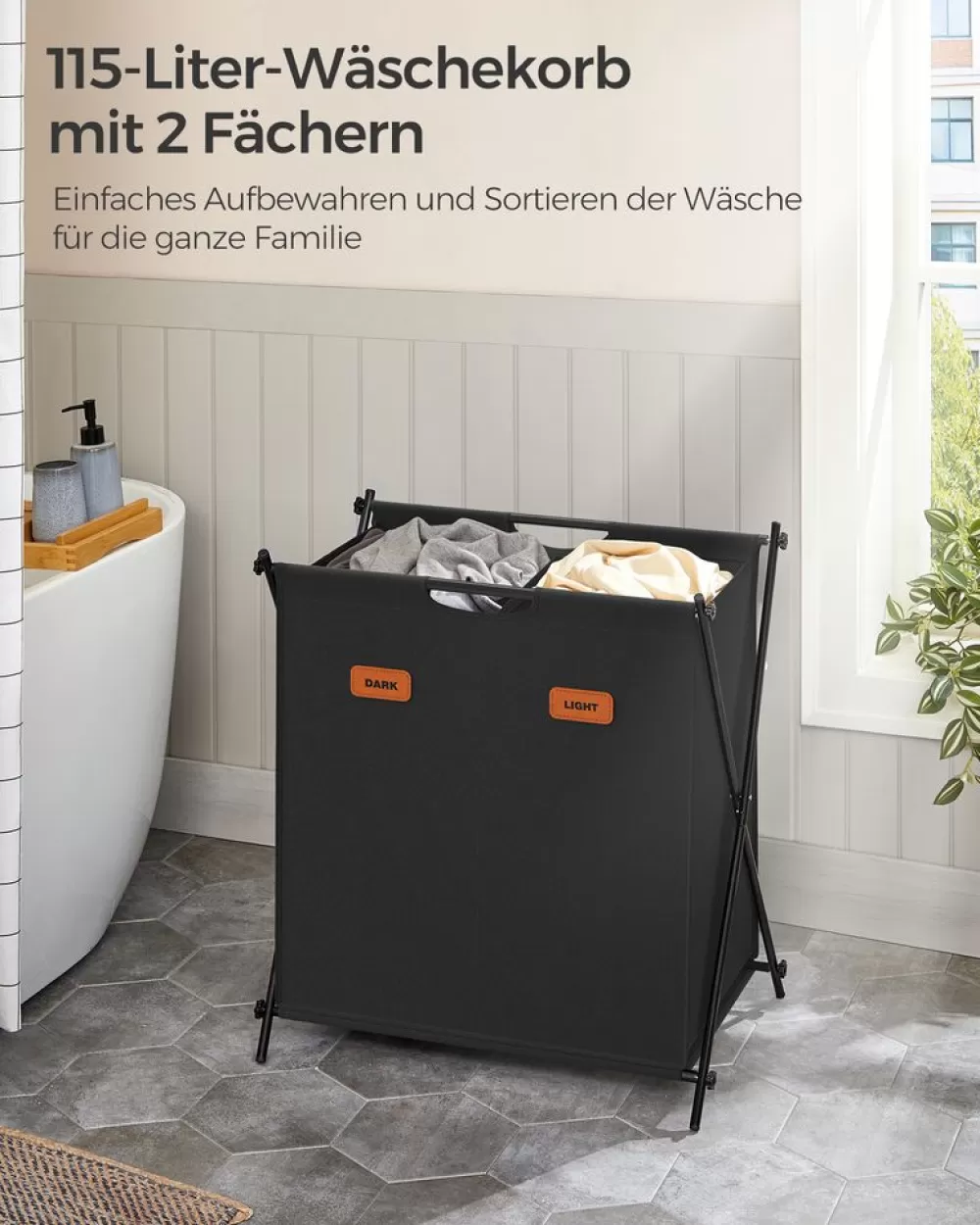 wschekorb__liter_mit__fchern_tintenschwarz_2.webp Best Sale SONGMICS Wäschekorb 115 Liter mit 2 Fächern tintenschwarz