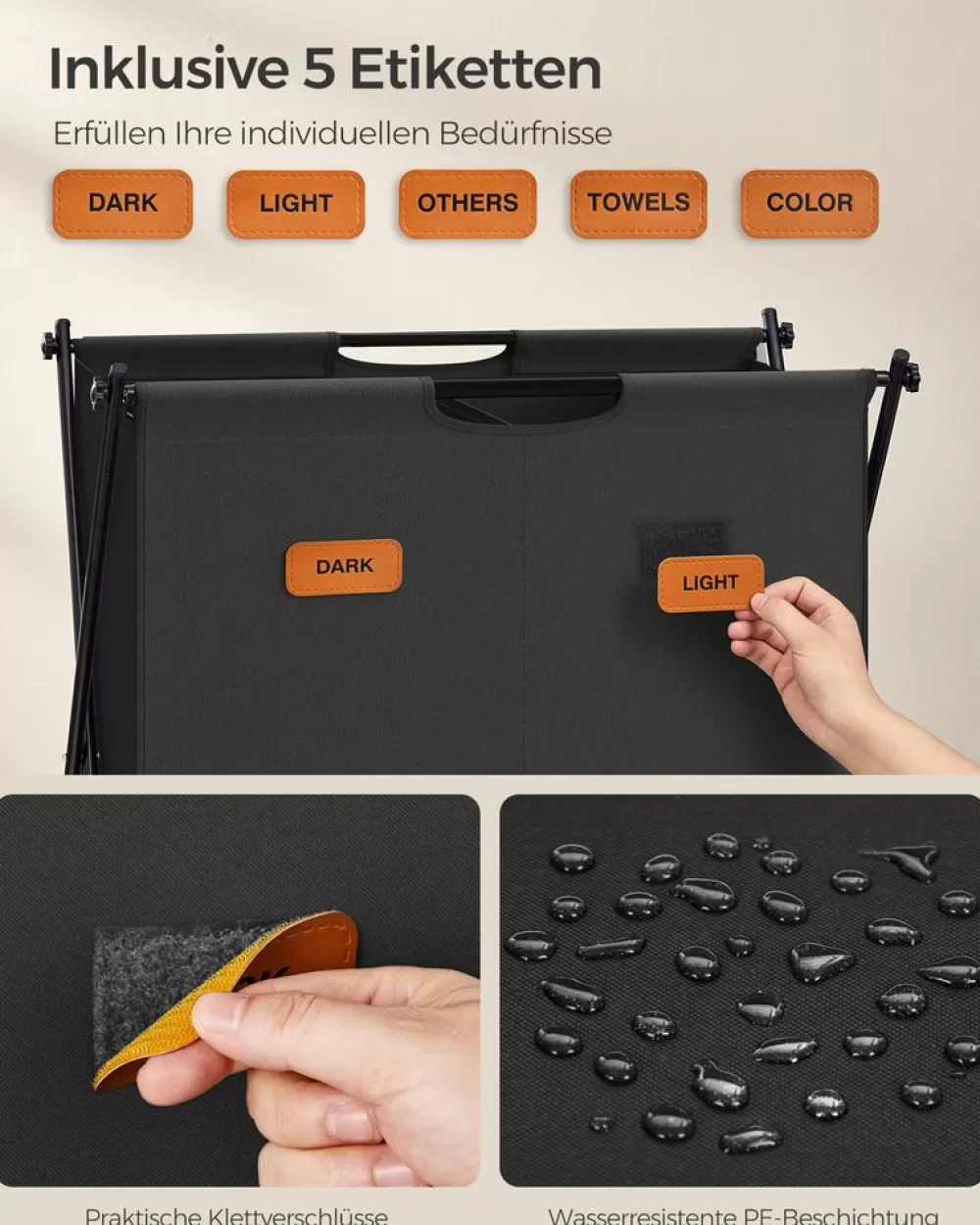 wschekorb__liter_mit__fchern_tintenschwarz_4.webp Best Sale SONGMICS Wäschekorb 115 Liter mit 2 Fächern tintenschwarz