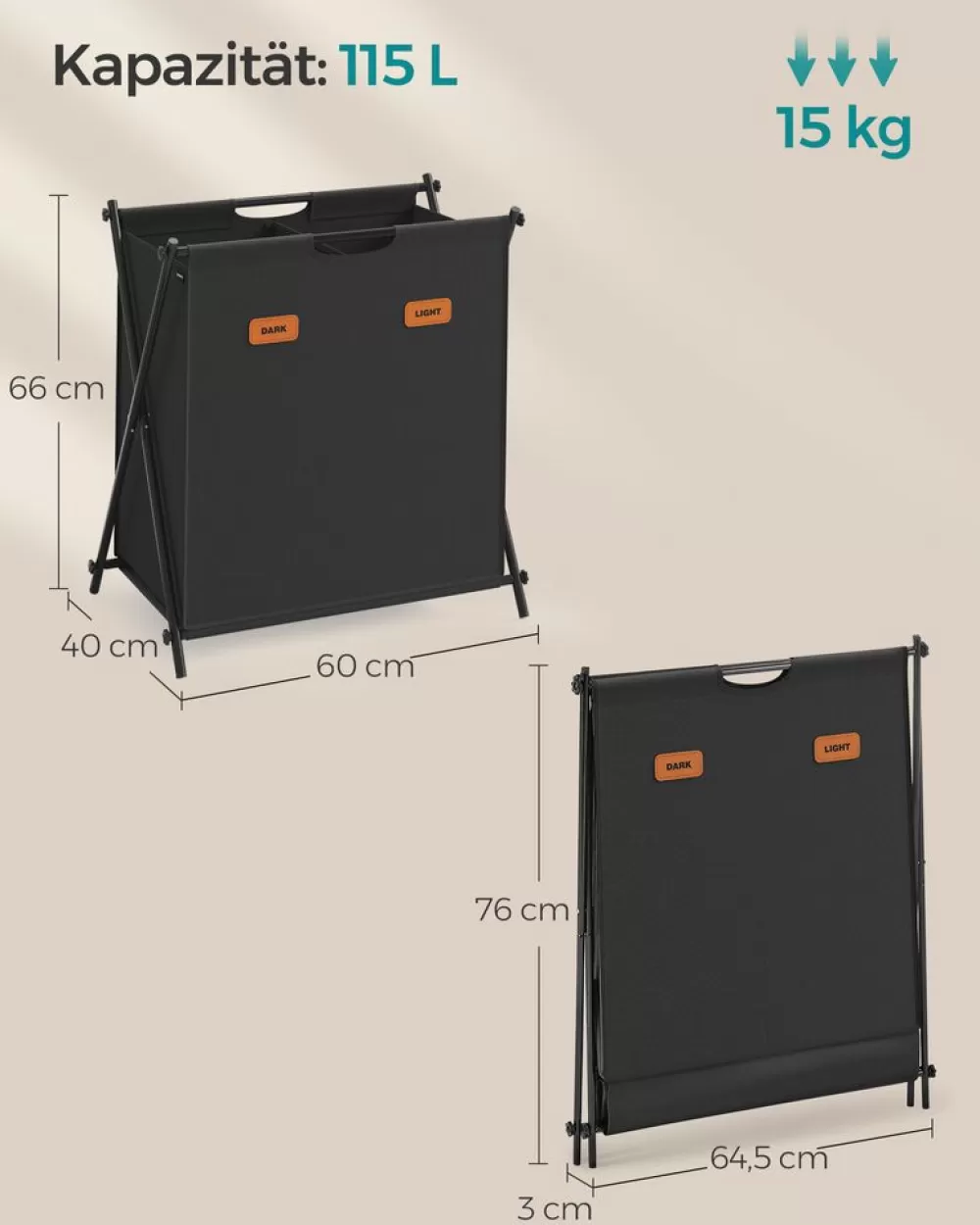 wschekorb__liter_mit__fchern_tintenschwarz_5.webp Best Sale SONGMICS Wäschekorb 115 Liter mit 2 Fächern tintenschwarz