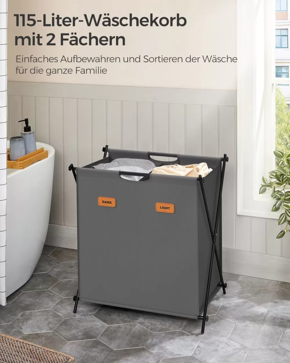 wschekorb__liter_mit__fchern_tintenschwarz_8.webp Best Sale SONGMICS Wäschekorb 115 Liter mit 2 Fächern tintenschwarz