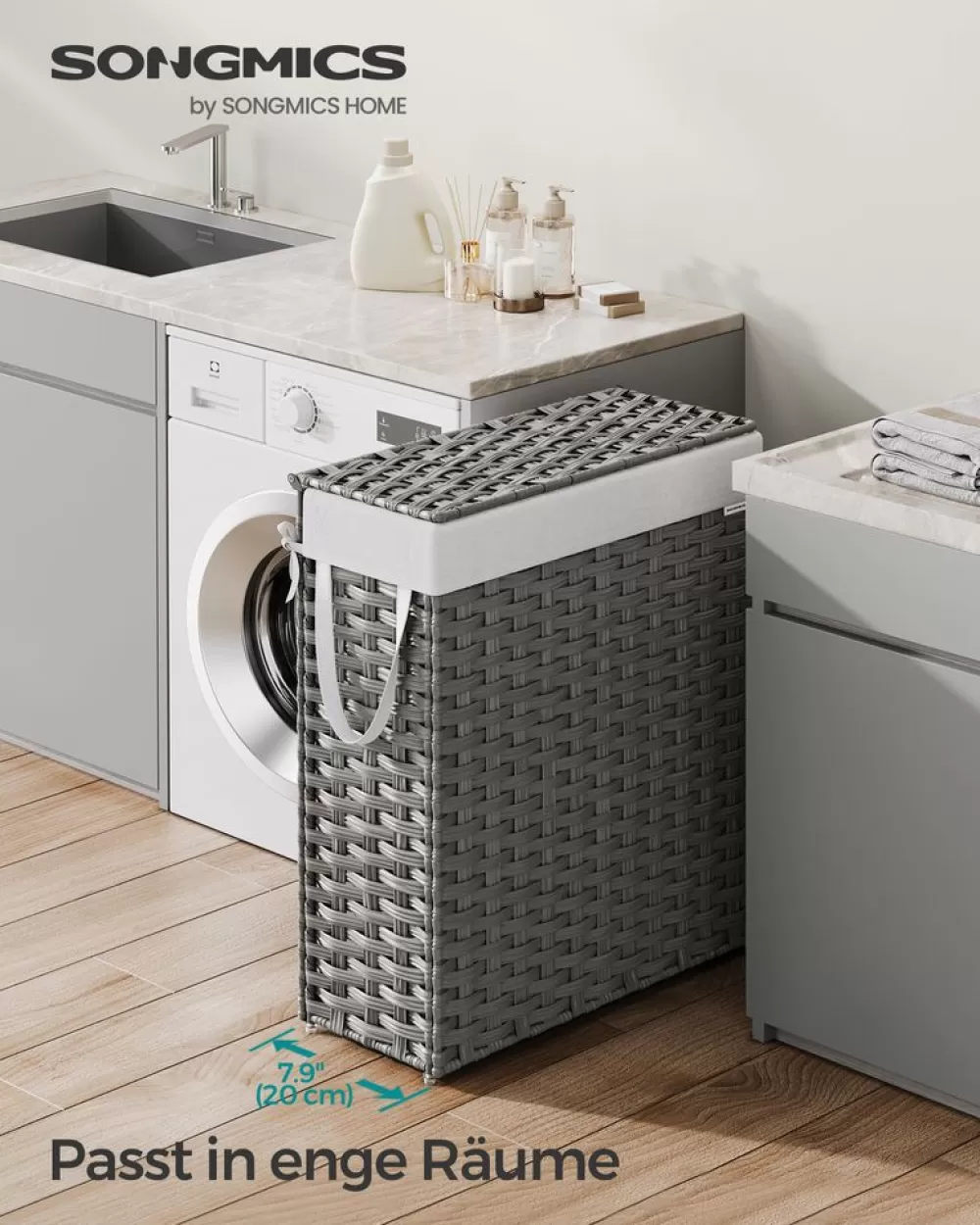 Fashion SONGMICS Wäschekorb aus synthetischem Rattan mit Deckel
