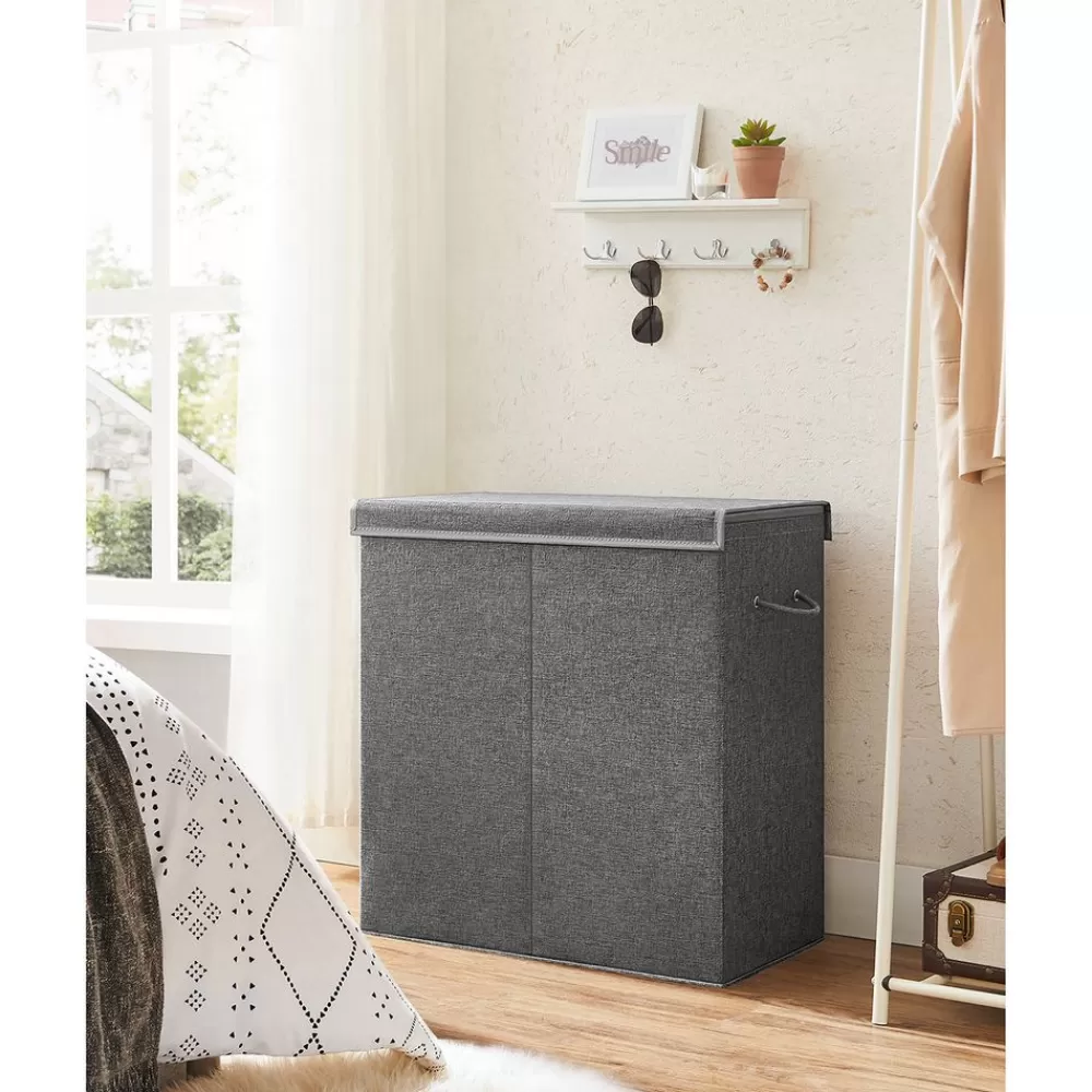 Sale SONGMICS Wäschekorb mit 2 Fächern Grau