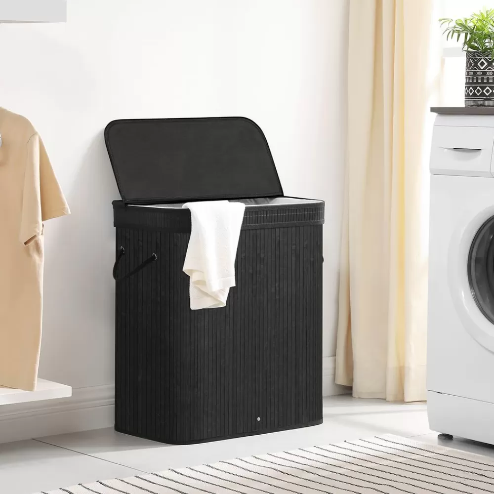 Discount SONGMICS Wäschekorb mit Deckel 100 L aus Bambus Schwarz