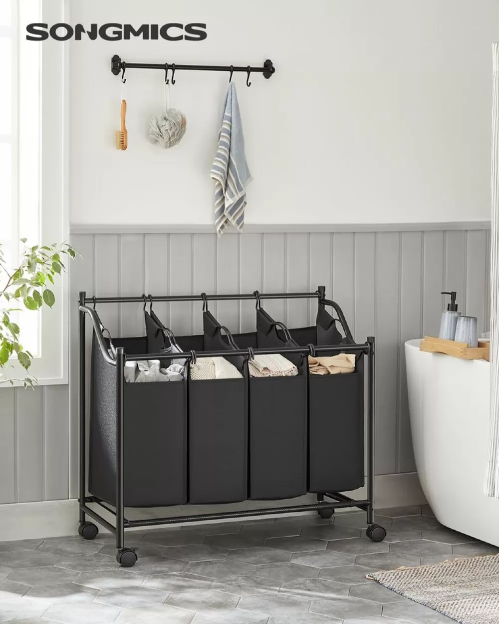 Clearance SONGMICS Wäschesortierer 4 Fächer Schwarz